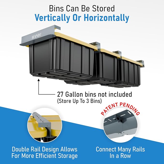 HANDT Overhead Garage Storage Rack, Connectable Heavy Duty Metal Ceiling Rails - Image 2