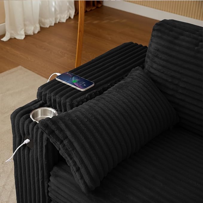 Convertible Corduroy Sofa Bed - Image 4