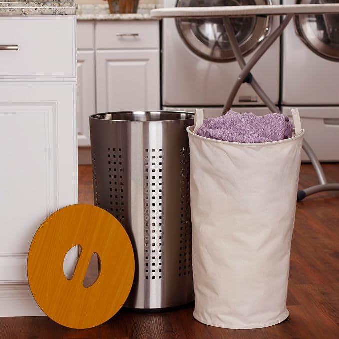 Household Essentials Round Metal Laundry Hamper - Image 6