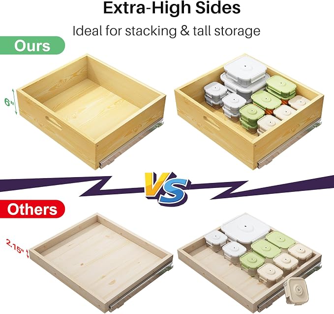 Pull Out Cabinet Organizer, Soft Close Slide Out Solid Wooden Drawers, Heavy - Image 4