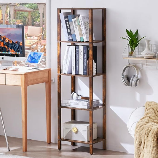 YUFAM 5 Tier Tall Narrow Bookshelf, Skinny Bookcase, Wooden Shelf, Skinny Book by YUFAM