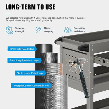 3 Tier Rolling Tool Cart on Wheels, Heavy-Duty Utility Cart Service Cart - Image 3