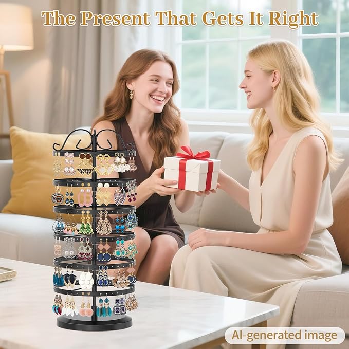 MODOWEY Rotating Earring Holder Organizer Stand, 6 Tier Large Capacity Jewelry - Image 5
