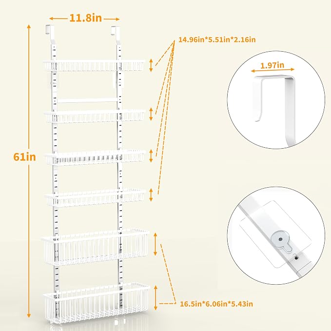 Moforoco Adjustable Over the Door Organizer, Metal Hanging Door Organizer - Image 3