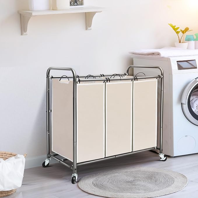 STO STO Laundry Sorter 3 Section, 3 Bag Laundry Hamper, Rolling Laundry Cart - Image 7