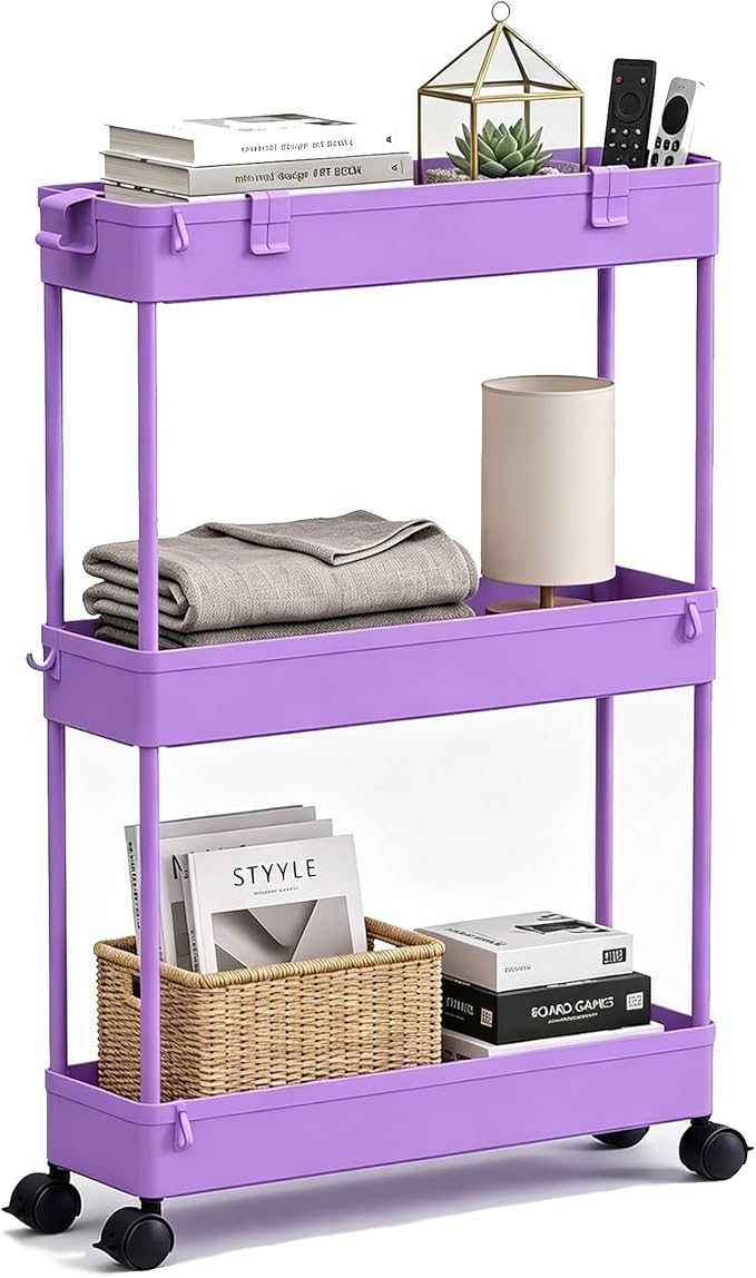 SPACELEAD Slim Storage Cart 3 Tier, Bathroom Organizer Rolling Utility by Home