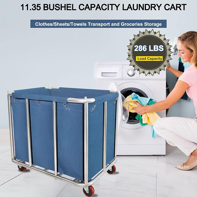 Laundry Cart Commercial, 11.35 Bushel Large Industrial Rolling Laundry Hamper - Image 5