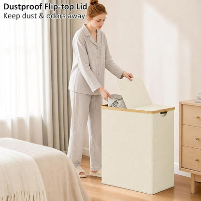 efluky Laundry Hamper with Lid, Double Laundry Basket with 2 Removable Bags - Image 2