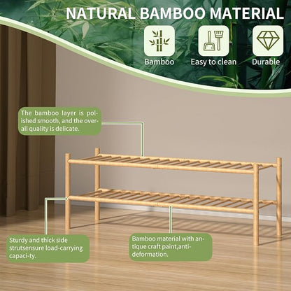 2-Tier Bamboo Long Shoe Rack, Free Standing Wood Shoe Shelf Storage Organizer - Image 5