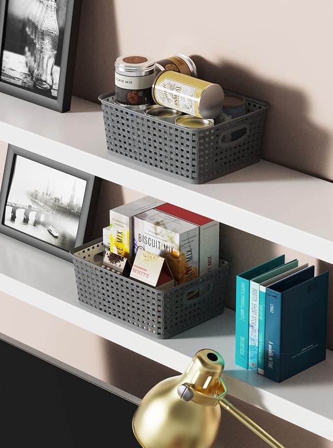 WYT 12-Pack Plastic Small Shelf Storage Weave Baskets - Image 6
