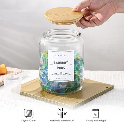 Laundry Pods Container With Airtight Bamboo Lid, Glass Jars - Image 7