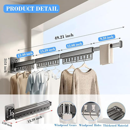 Clothes Drying Rack Wall-Mounted, 3-Fold Retractable Clothes Hanger - Image 2