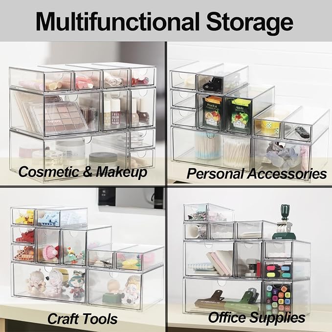 Acrylic Makeup Organizer, 10 Drawers Clear Storage Organizer Desktop Stackable - Image 6