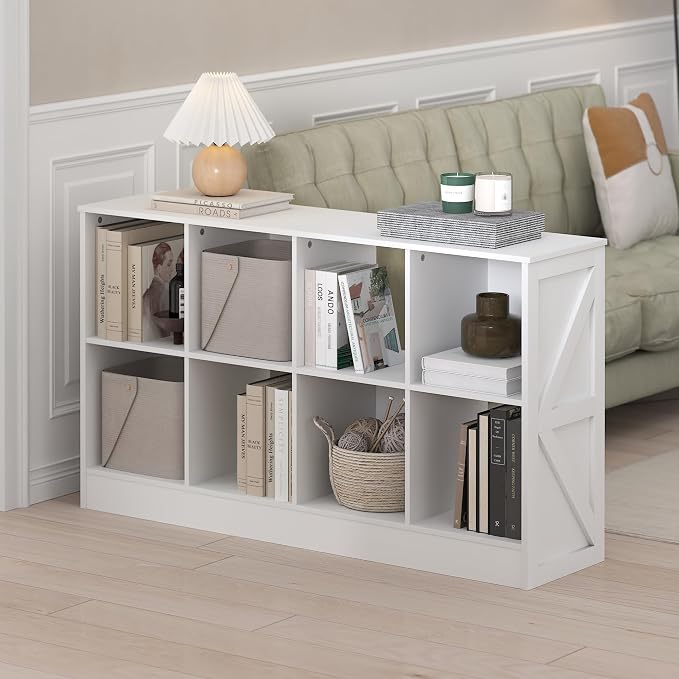 Furinno Jensen Book Shelf, 8-Cube Farmhouse Bookshelf, Display Bookcase - Image 2