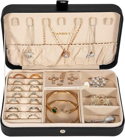 LANDICI Small Jewelry Box for Women Girls, PU Leather Travel Jewelry Case - Image 2