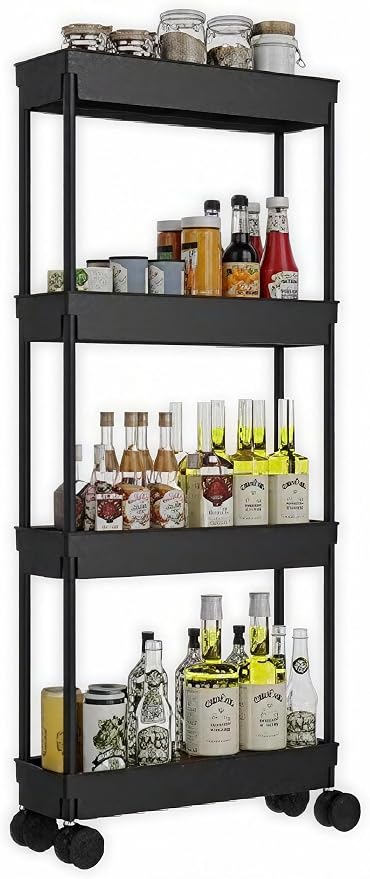 Sooyee 4 Tier Slim Storage Cart, Narrow Shelf, Mobile Shelving Unit Organizer by Sooyee