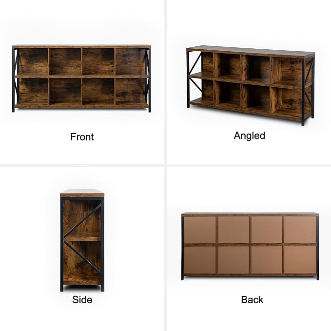 otlectics 2-Tier Bookcase with 8 Cubes, 63 Inch Industrial Horizontal Bookshelf - Image 6