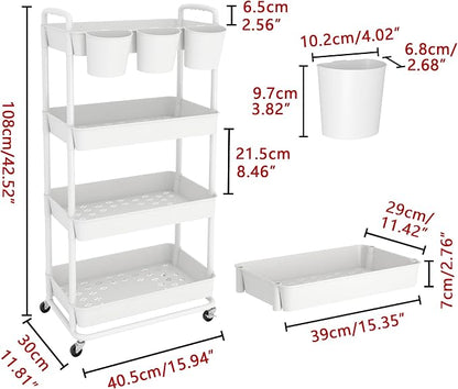 JIUYOTREE 4-Tier Plastic Rolling Storage Cart Utility Cart - Image 2