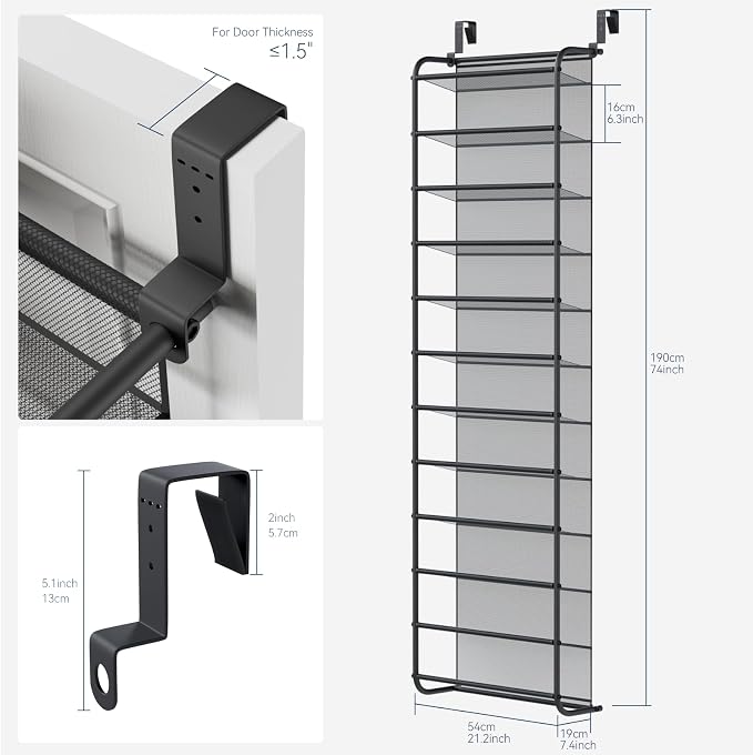 Whitmor 36 Pair Over the Door Shoe Organizer, 12 Tier Hanging Shoe Organizer - Image 3