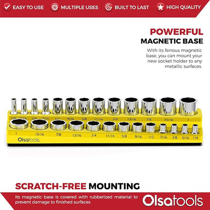 Olsa Tools Magnetic Socket Organizer | 3/8-inch Drive | SAE | Yellow | Holds 16 - Image 4