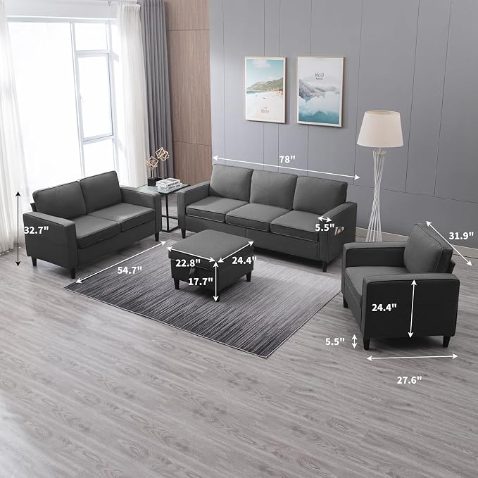 BALUS 78" W Sectional Couches for Living Room, Linen Fabric Sofa - Image 8
