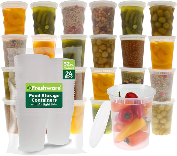 Freshware Food Storage Containers 32 oz Plastic Deli Containers by Freshware