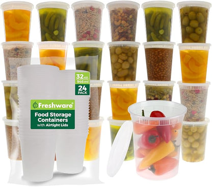Freshware Food Storage Containers 32 oz Plastic Deli Containers by Freshware