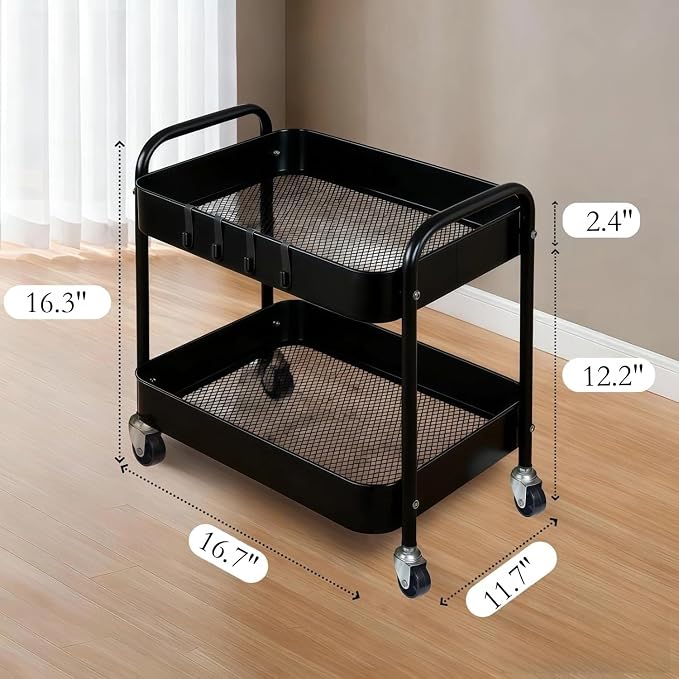 2 Tier Metal Rolling Utility Cart - Image 5
