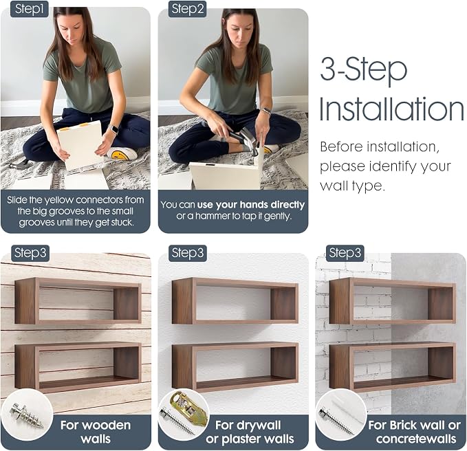 24in Floating Cube Shelves Set of 2, Display Shelves Wall Mount, Decorative - Image 4