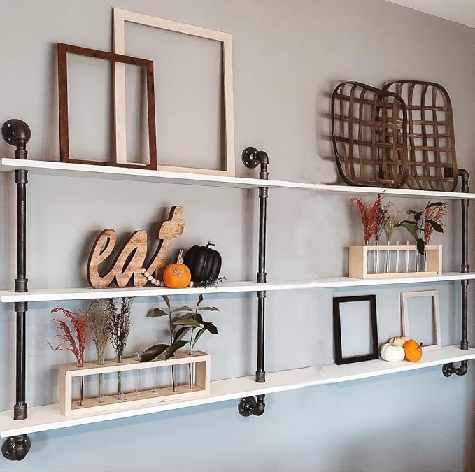 HDDFER Industrial Pipe Shelving Rustic White Pipe Wall Shelves Industrial by industrialpipeshelving
