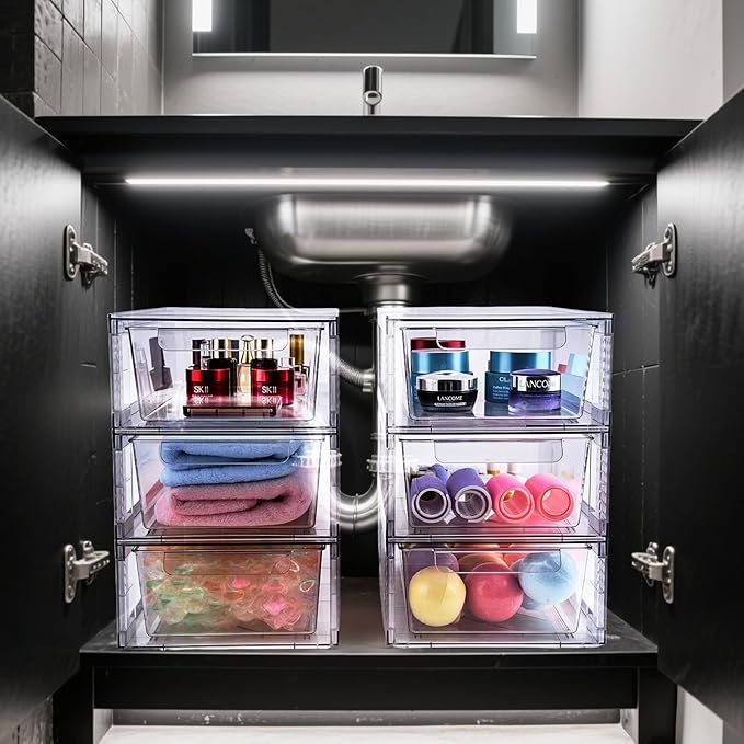 6 Pack Clear Stackable Storage Drawers, 3.95" H Easily Assemble Acrylic - Image 2