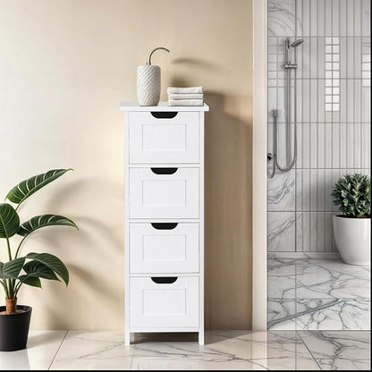 Bathroom Floor Storage Cabinet, Freestanding Wooden Side Organizer w/4 Drawers - Image 5