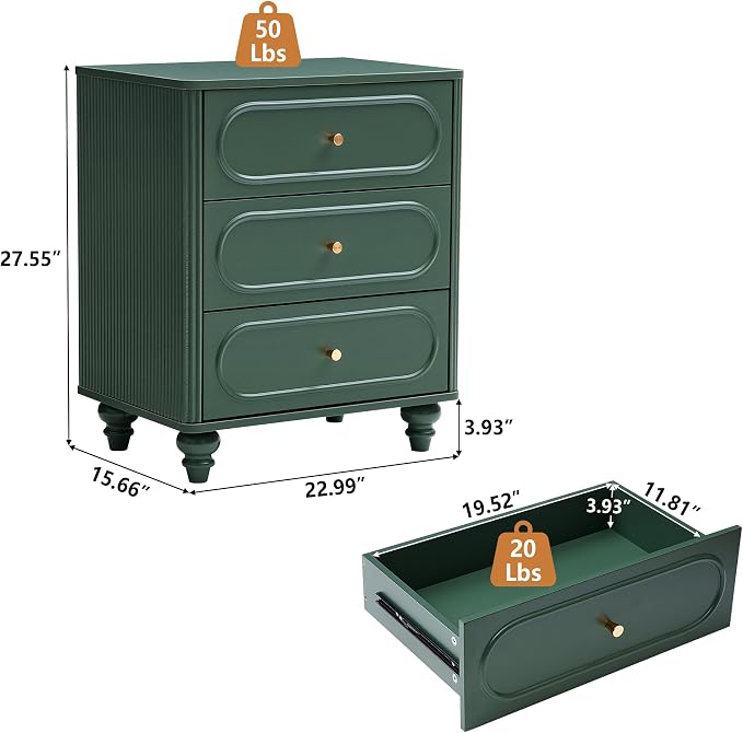 3 Drawer Fluted Dresser for Bedroom Set of 2, Mid Century Modern Chest of - Image 2