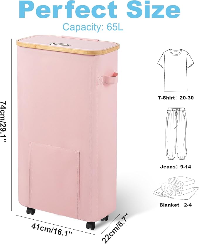 Vincona Laundry Basket with Wheels, Tall Dirty Clothes Hamper on Wheels - Image 2