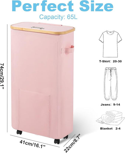 Vincona Laundry Basket with Wheels, Tall Dirty Clothes Hamper on Wheels - Image 2
