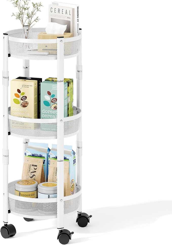 TOOLF 3 Tier Foldable Rolling Cart, Metal Utility Storage Cart, Lockable Wheels by TOOLF