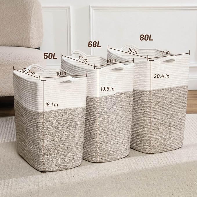 Tall Laundry Basket With Handles, Woven Cotton Rope Big Laundry Hamper Sorters - Image 4
