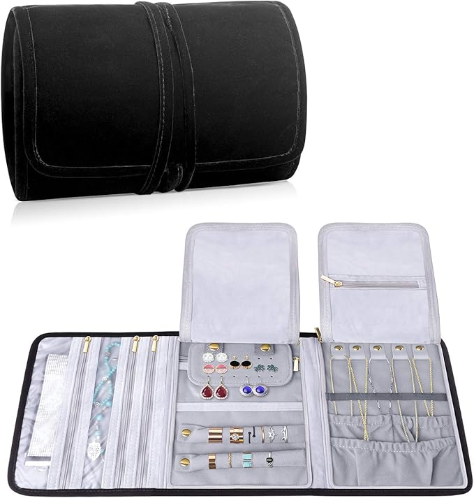 Teamoy Velvet Travel Jewelry Roll, Jewelry Storage Bag Organizer by Teamoy