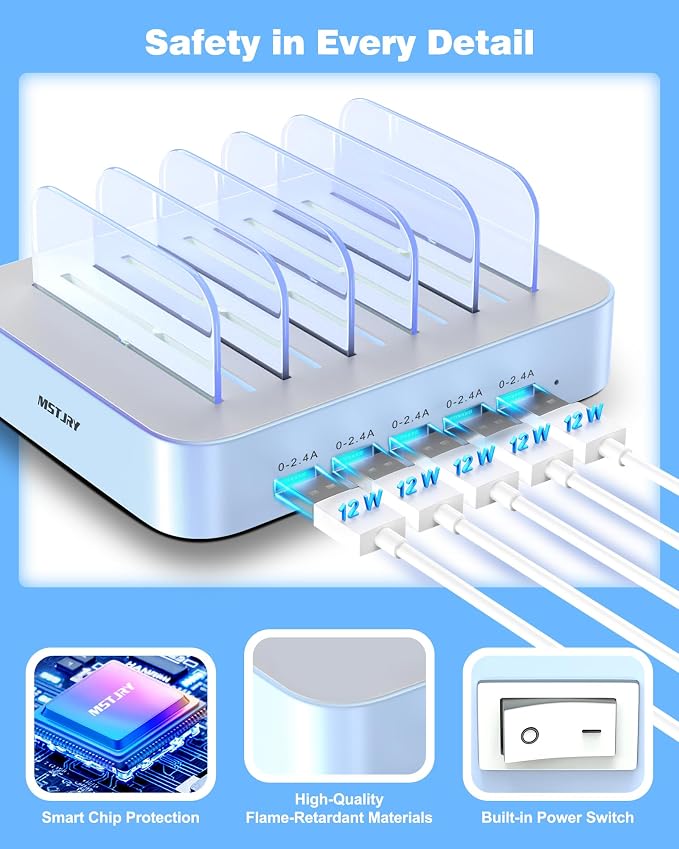 MSTJRY Charging Station for Multiple Devices : 5 Port Multi USB-A Charger - Image 2
