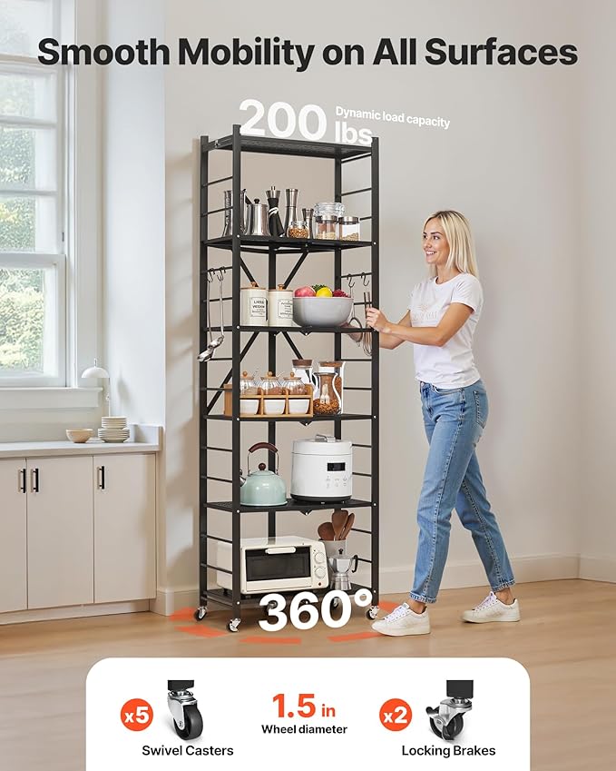 VEVOR 6-Tier Foldable Storage Shelf, 24W x 12D x 72H Inch Folding Metal Rack - Image 5