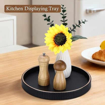 GORESE 12" Decorative Tray for Home Decor, Round PU Leather Coffee Table Tray - Image 3