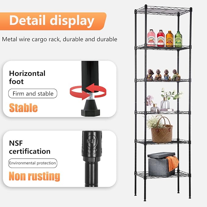 FDW 6 Tier Wire Shelving 17L x 12W x 64H Pantry Shelves Storage Rack Shelving - Image 5