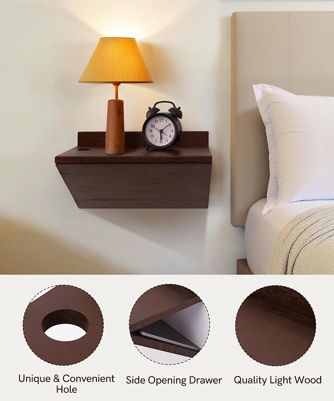 Modern Floating Nightstand Wooden Hanging Bedside Table - Image 3