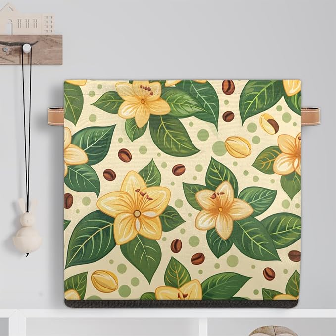 TropicalLife 13x13x13 Inch Large Fabric Storage Cube Yellow Flower Foldable - Image 6