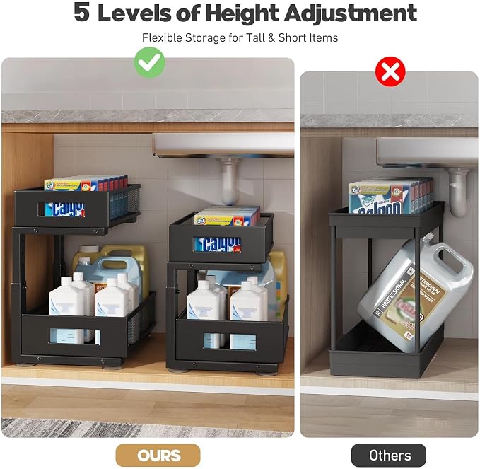 Under Sink Organizer, 2-Tier Dual Pull Out Cabinet Organizer Drawers - Image 8