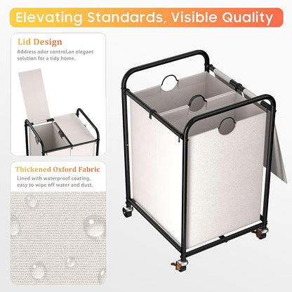 120L Laundry Sorter 2 Section, Rolling Laundry Basket - Image 4