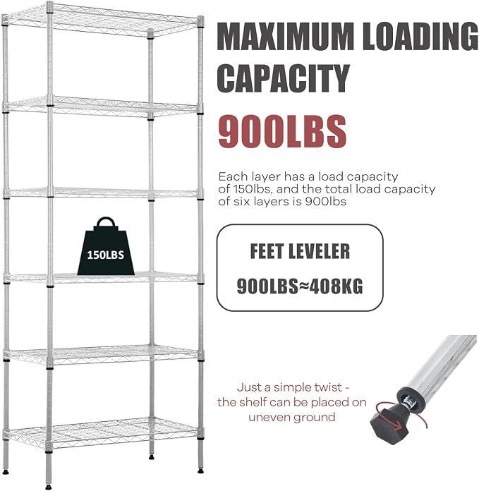 NChanmar 6-Tier Wire Shelving Unit Storage Shelves Metal Shelves 60"x23"x13" - Image 3