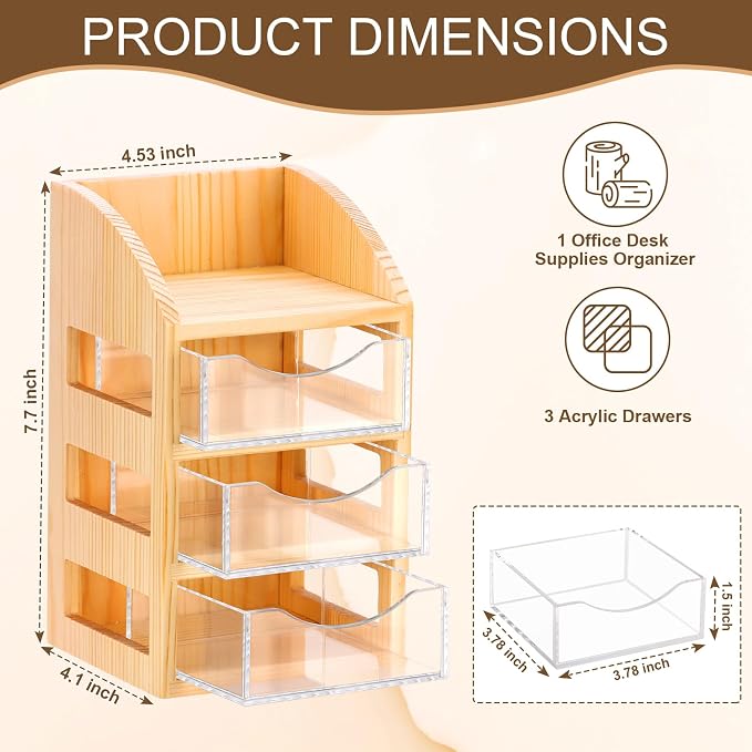 3 Drawer Desktop Accessory Storage Acrylic Sticky Note Holder - Image 2