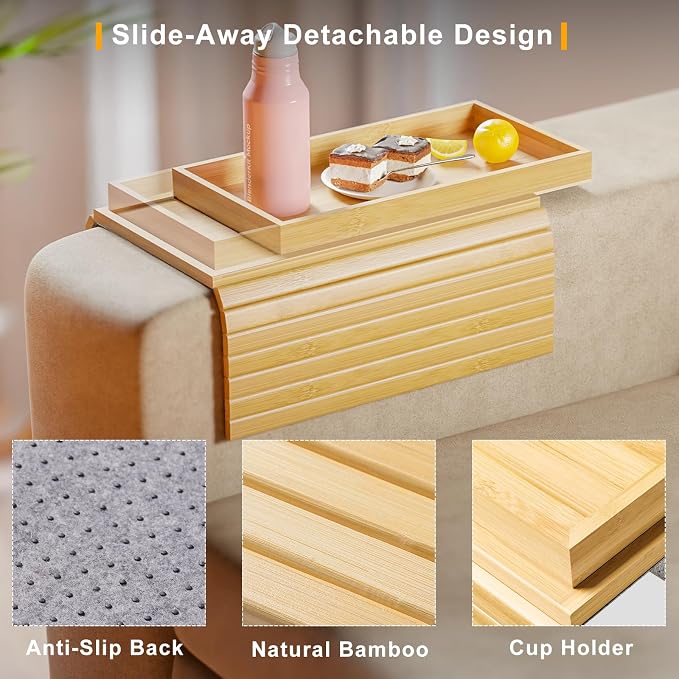 Bestjing Bamboo Sofa Armrest Tray Table - Image 3