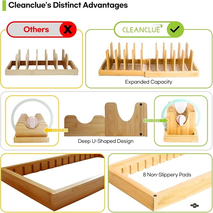 Pots and Pans Organizer under Cabinet, Bamboo Expandable Bakeware and Cutting - Image 8